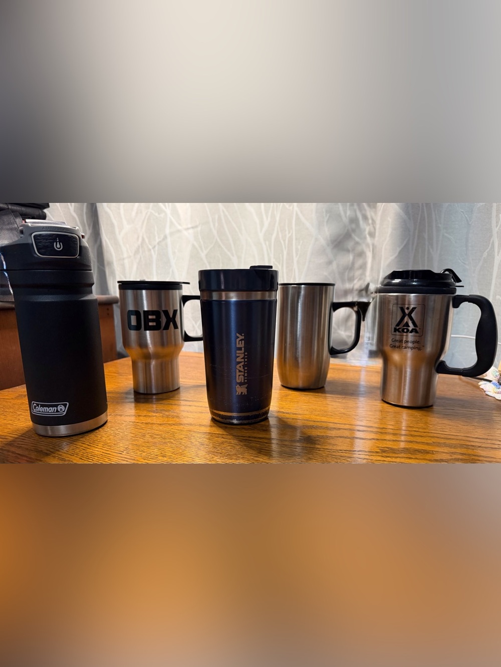 Bundle of 5 Insulated Travel Mugs - 1 Coleman, 1 Stanley, 3 miscellaneous